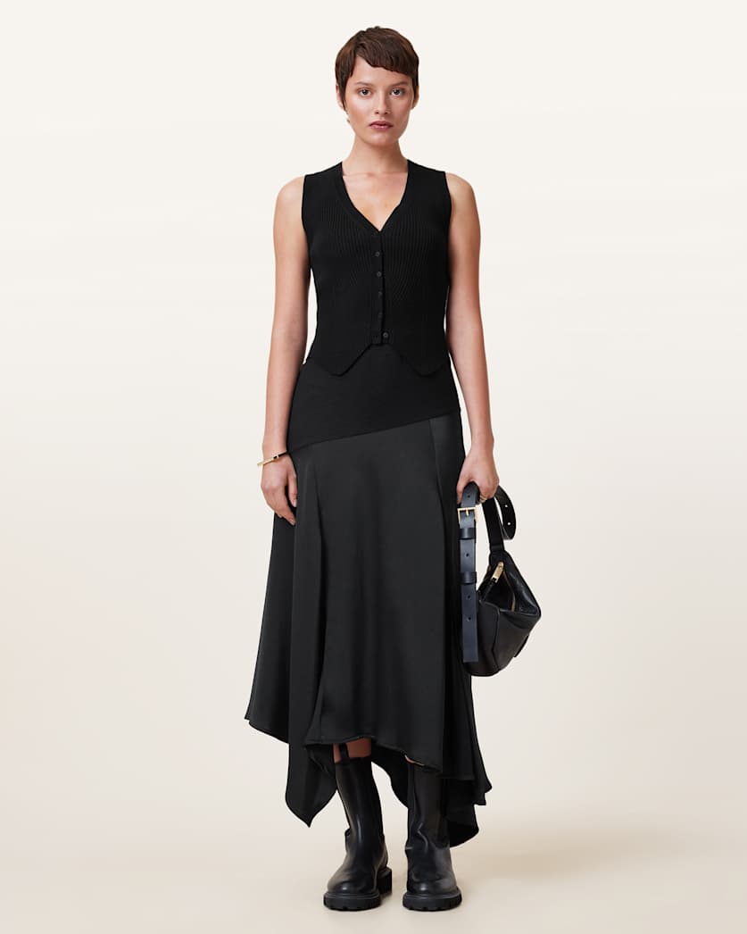 Pia Satin Asymmetric Maxi Skirt