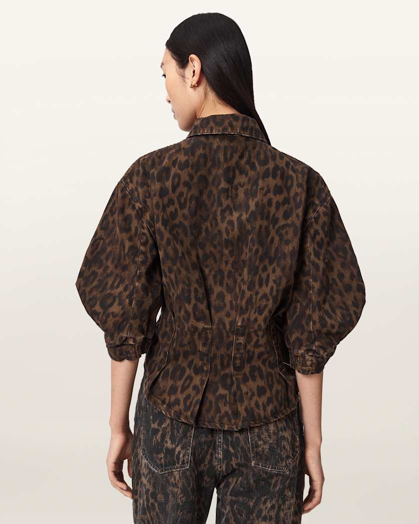 Nancy Leopard Print Denim Shirt