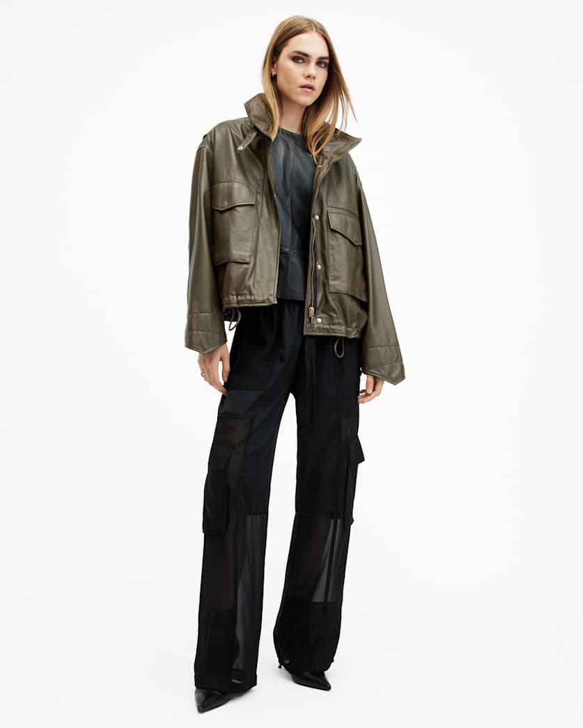 Clay Funnel Neck Cropped Leather Jacket