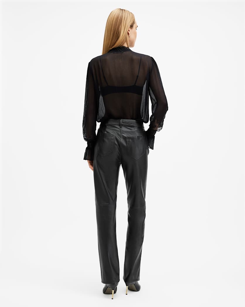 Saige Straight Fit Leather Trousers