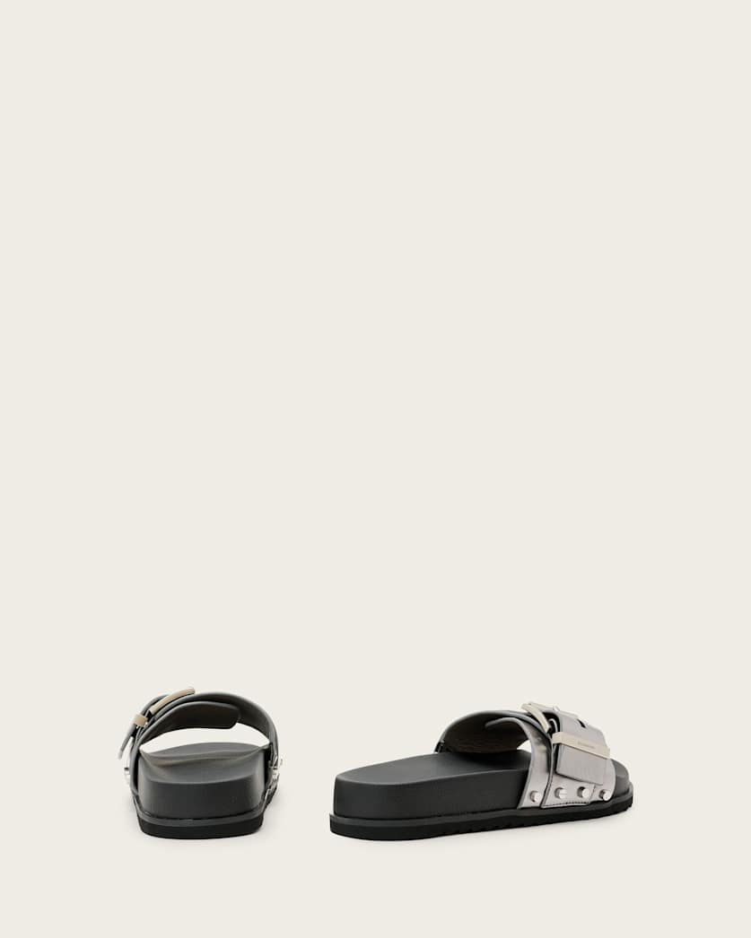Ellie Studded Buckle Leather Sliders