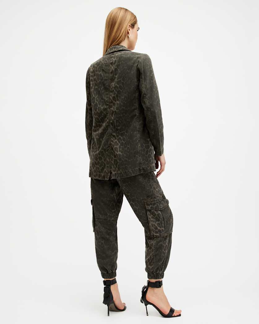 Freda Leopard Print Denim Cargo Trousers