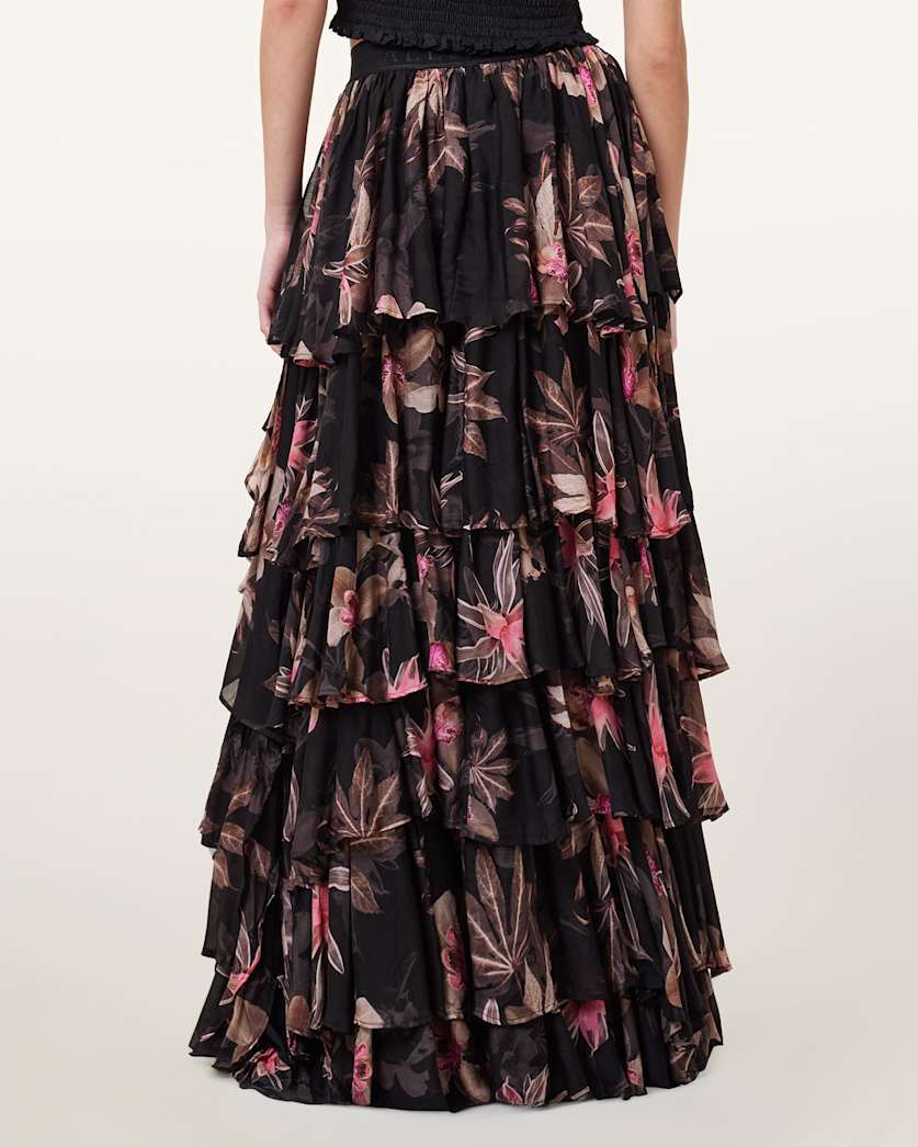 Cavarly Floral Print Maxi Skirt