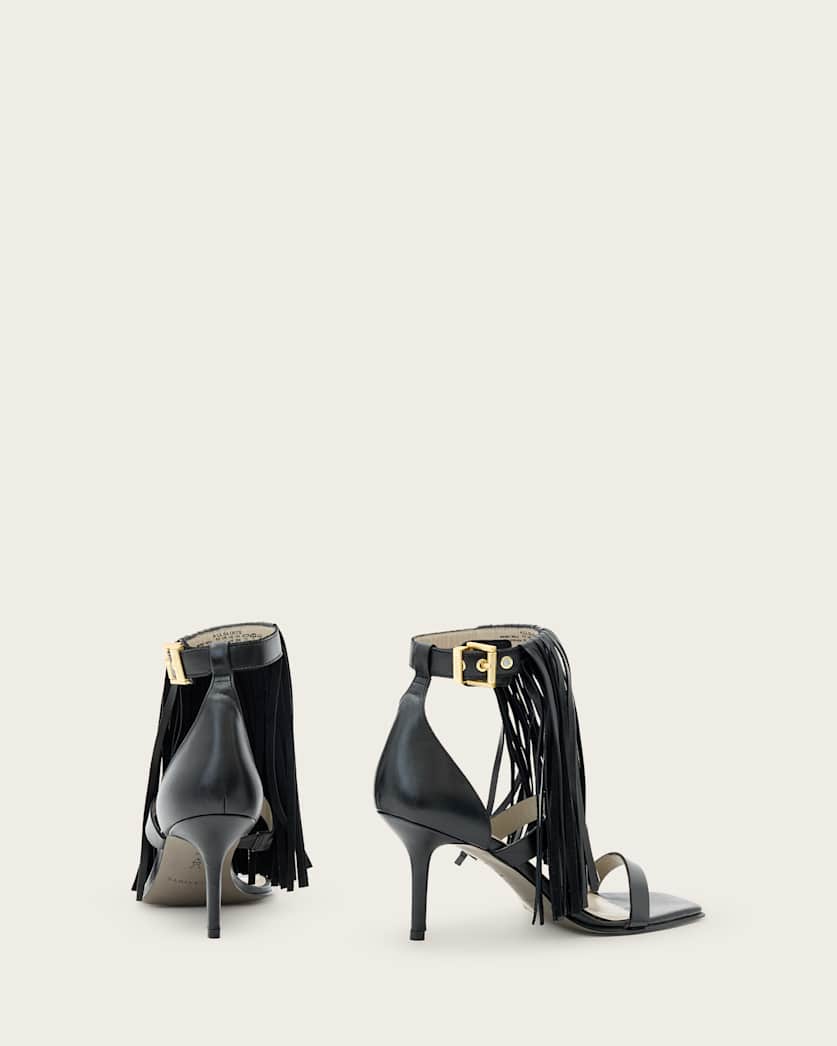 Paola Fringed Leather Heeled Sandals