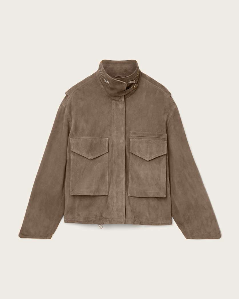 Clay Funnel Neck Suede Cropped Jacket