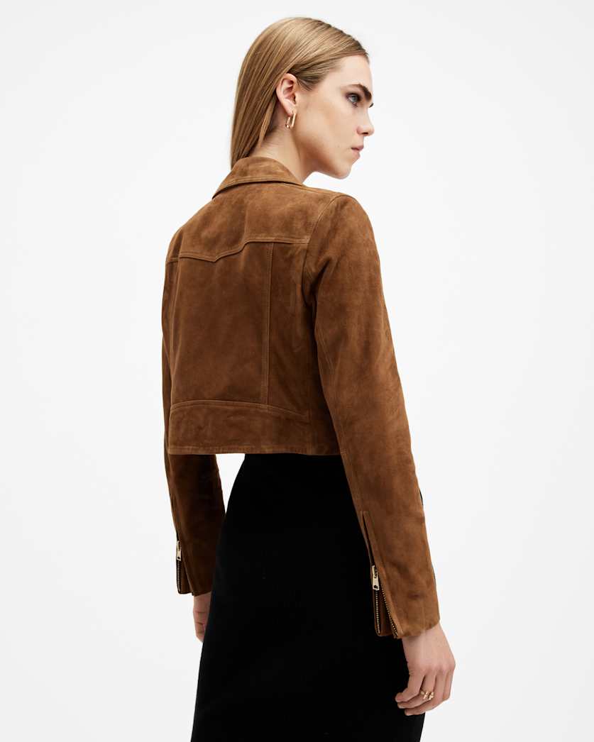 Dalby Slim Fit Cropped Suede Biker Jacket