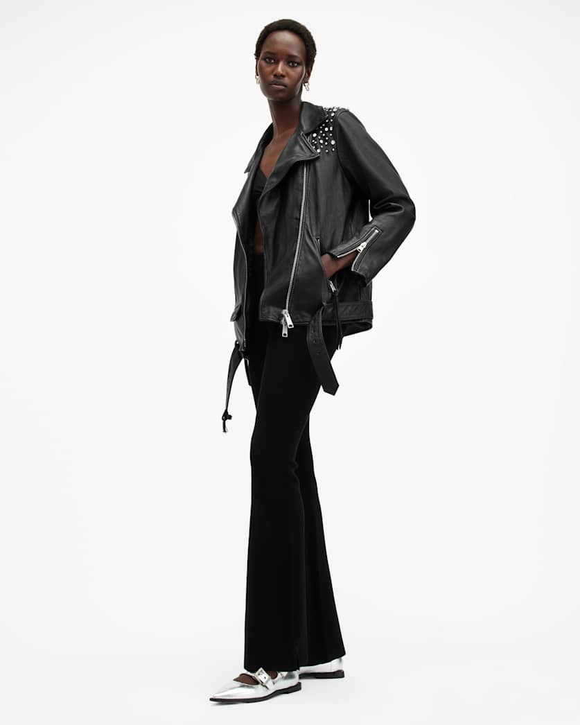 Billie Embellished Leather Biker Jacket