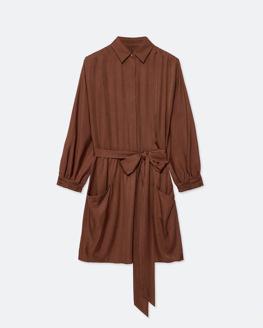 Silk-blend mini shirt dress