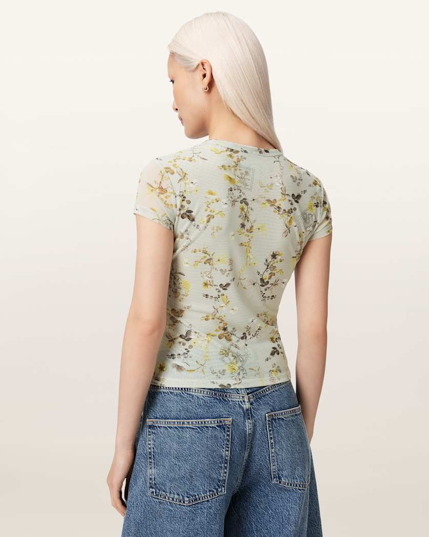 Ellie Mesh Floral Print Slim T-Shirt