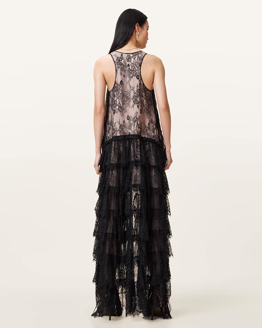 Cavarly Tiered Ruffle Lace Maxi Dress