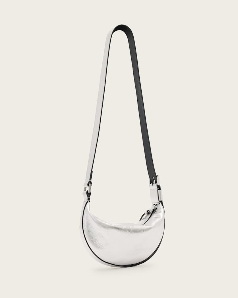 Half Moon Metallic Leather Crossbody Bag