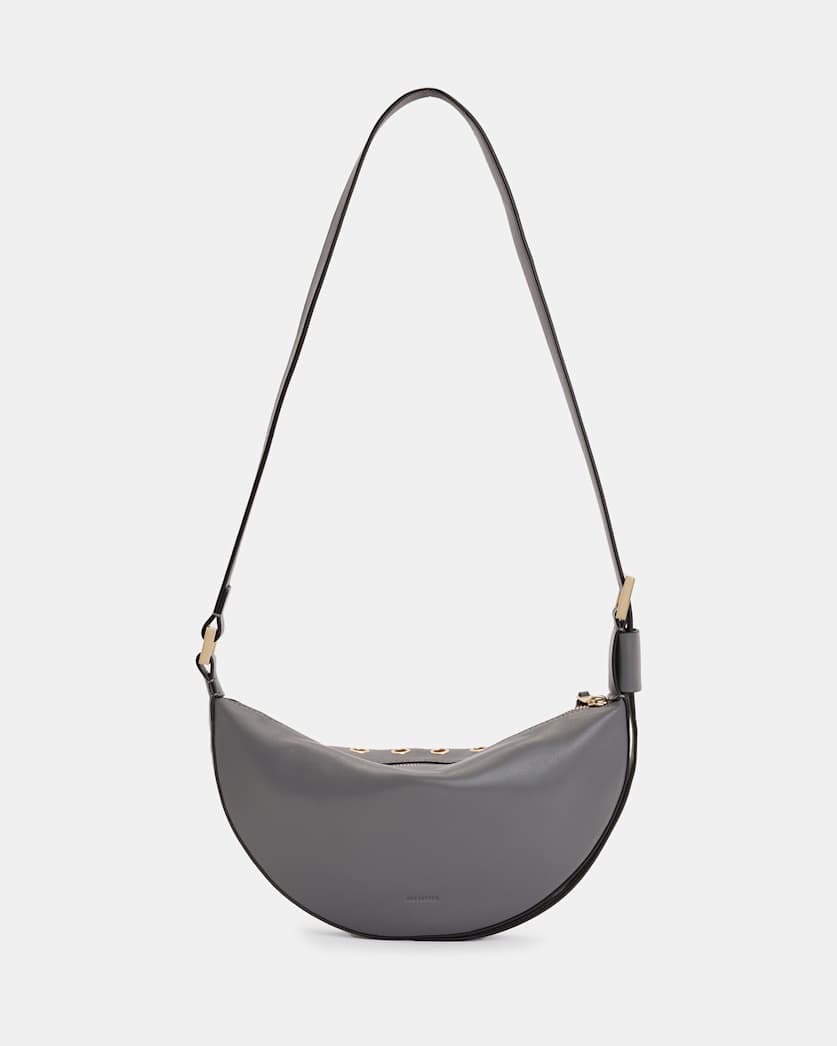 Half Moon Leather Eyelet Crossbody Bag