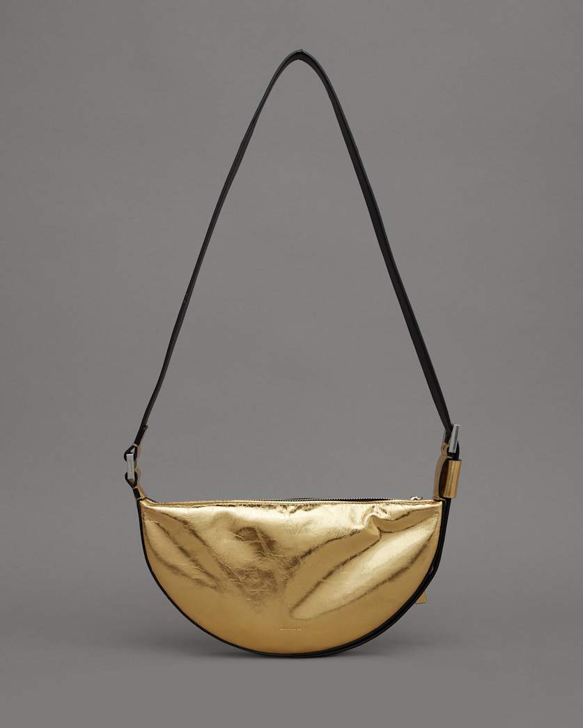 Half Moon Metallic Leather Crossbody Bag