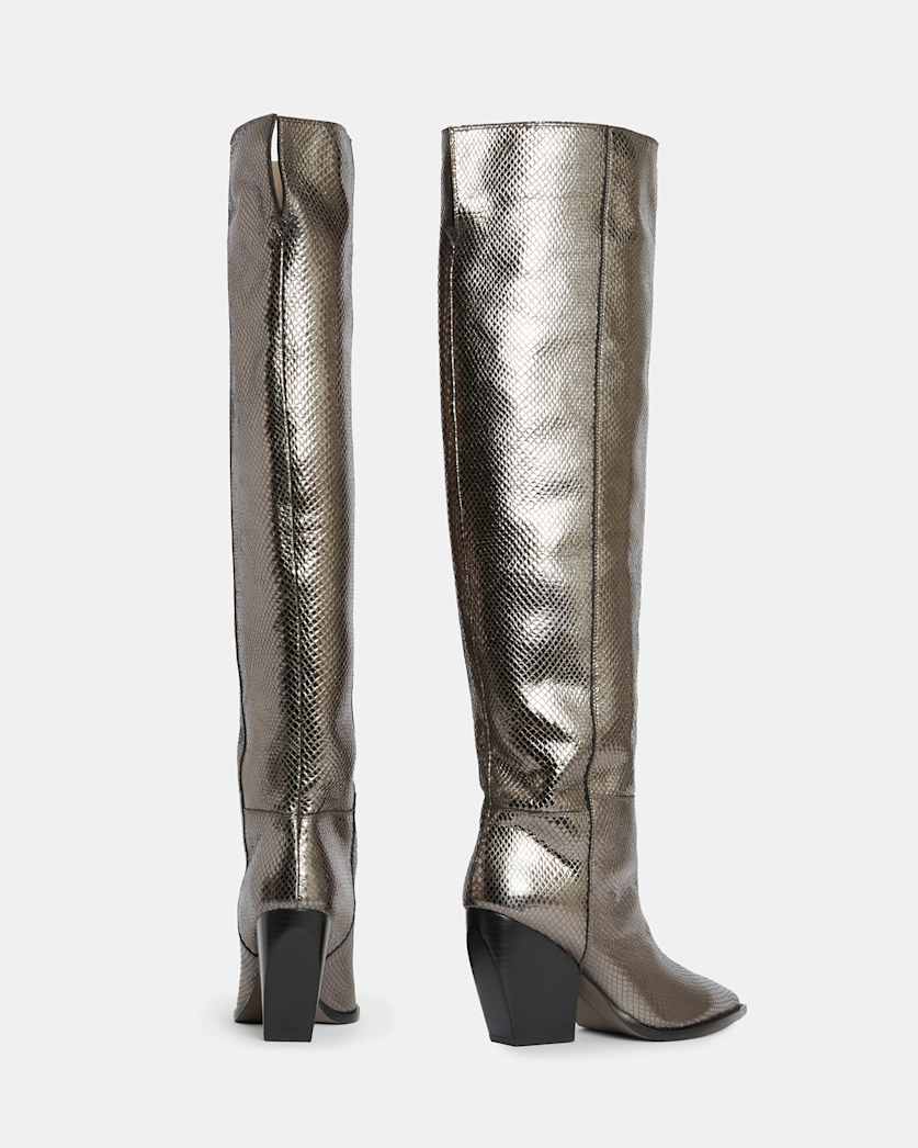 Reina Snake Print Metallic Leather Boots