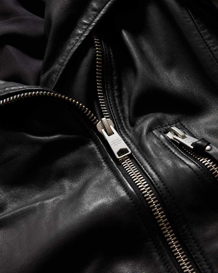 Ellis Funnel Neck Leather Biker Jacket