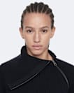 Asymmetric funnel-neck wool jumper