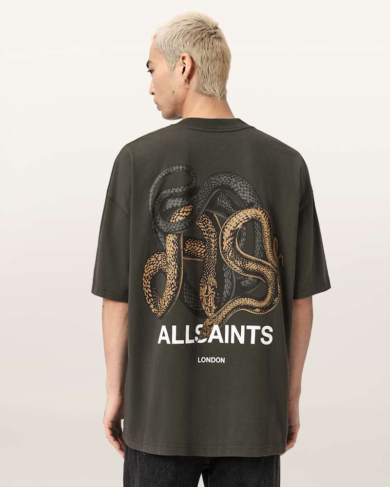 Reticulate Oversized Graphic Snake Print T-Shirt