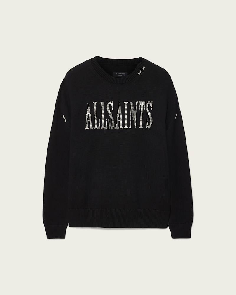 Crossed Oversized Crew Neck Embroidered Jumper