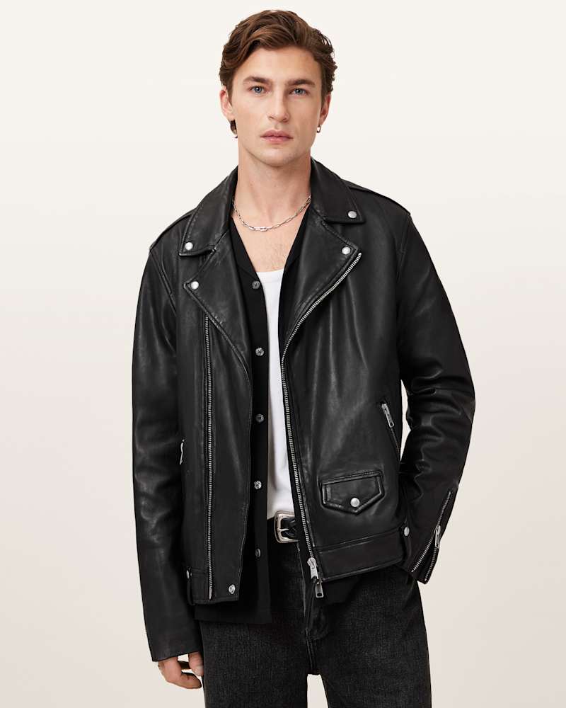 Milo Asymmetric Zip Leather Biker Jacket