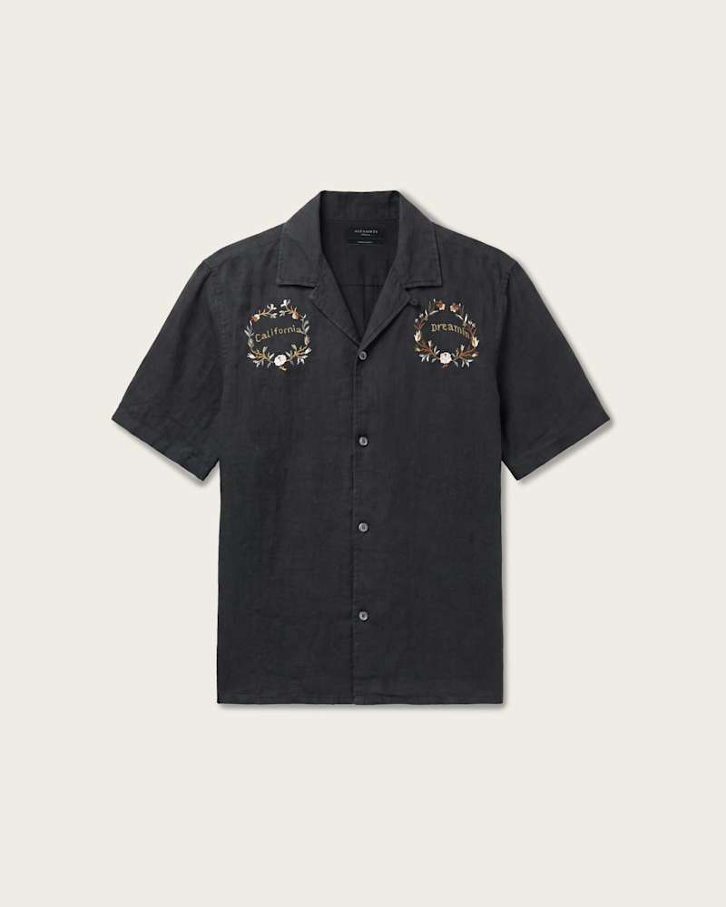 Klavicle Short Sleeve Linen Embroidered Shirt