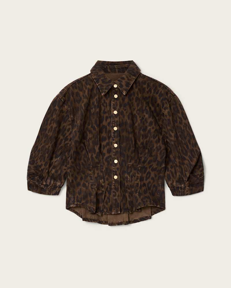 Nancy Leopard Print Denim Shirt