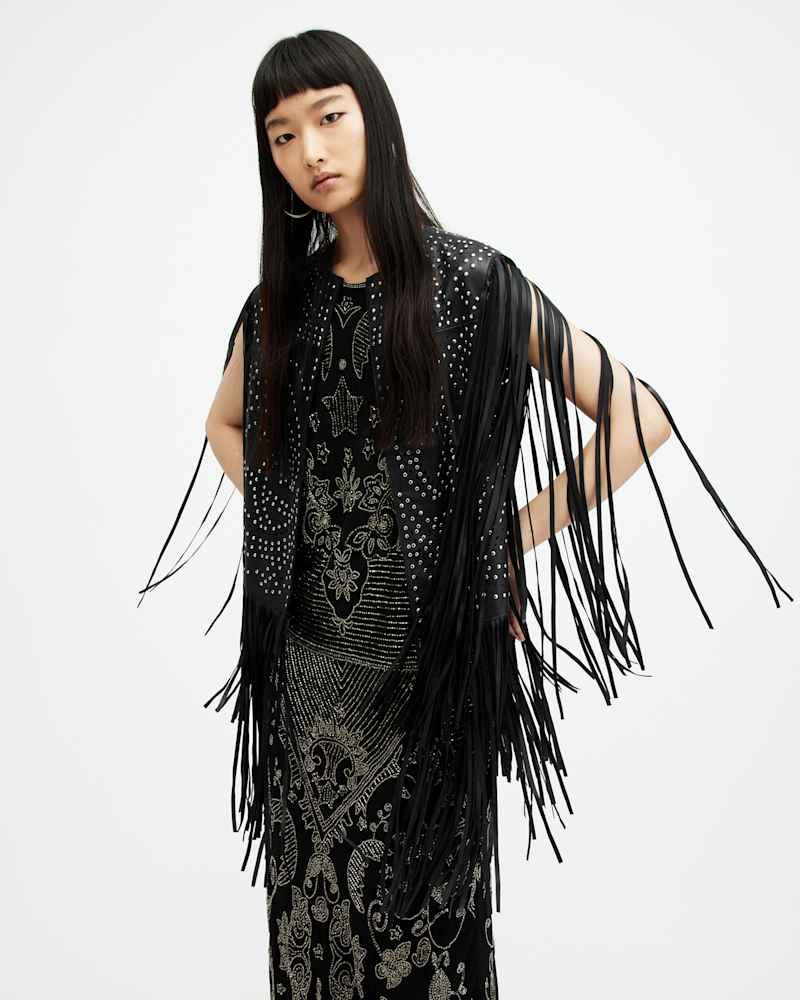 Elias Studded Tassel Leather Gilet