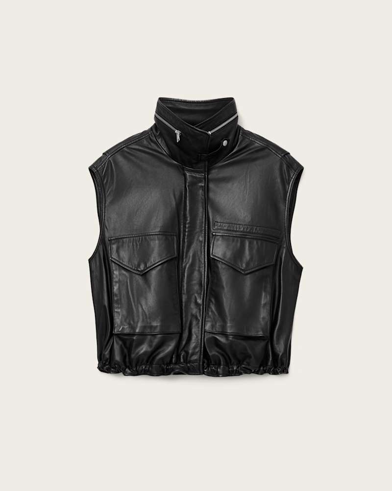 Clay Funnel Neck Leather Gilet