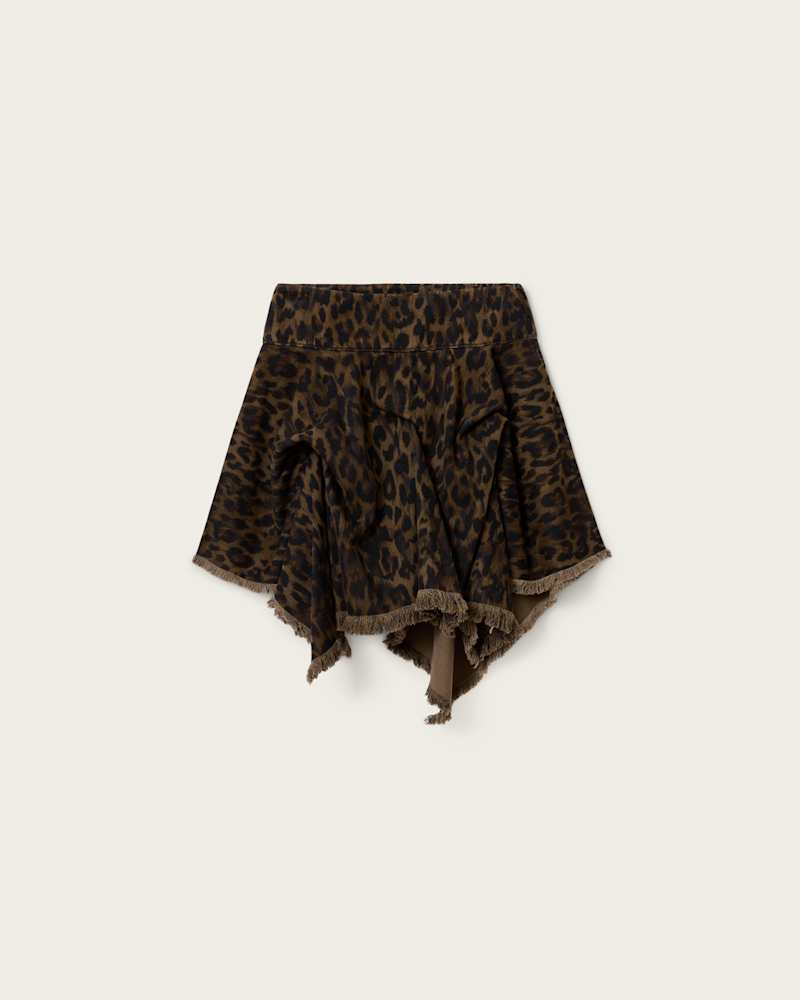 Crissy Leopard Print Denim Mini Skirt