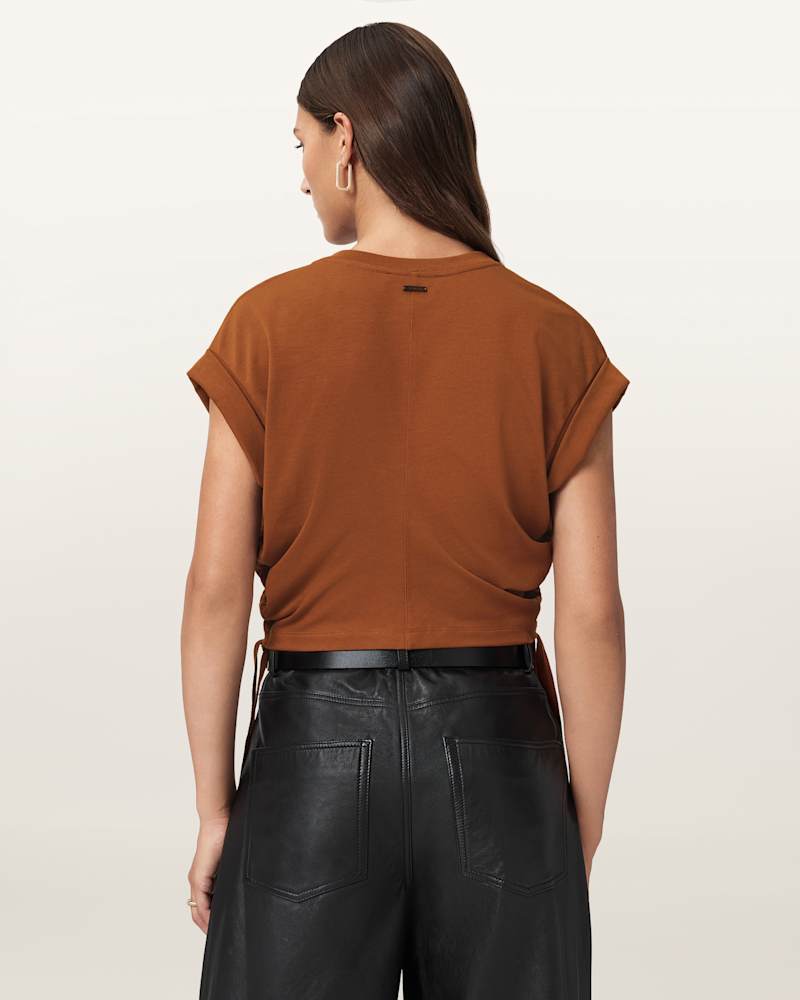 Mira Cropped Satin Drawcord T-Shirt 