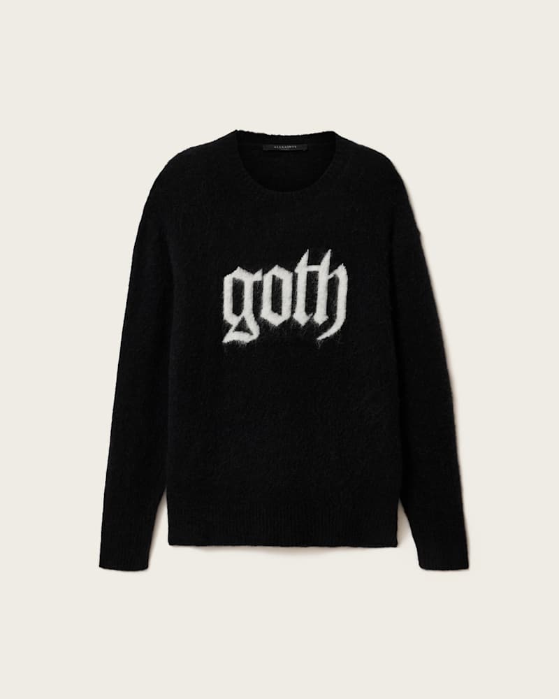 Goth Motif Wool Blend Crew Neck Jumper