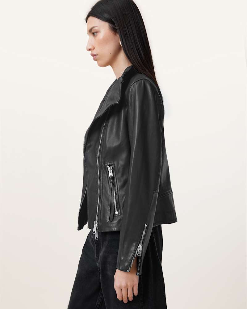 Ellis Leather Funnel Neck Biker Jacket