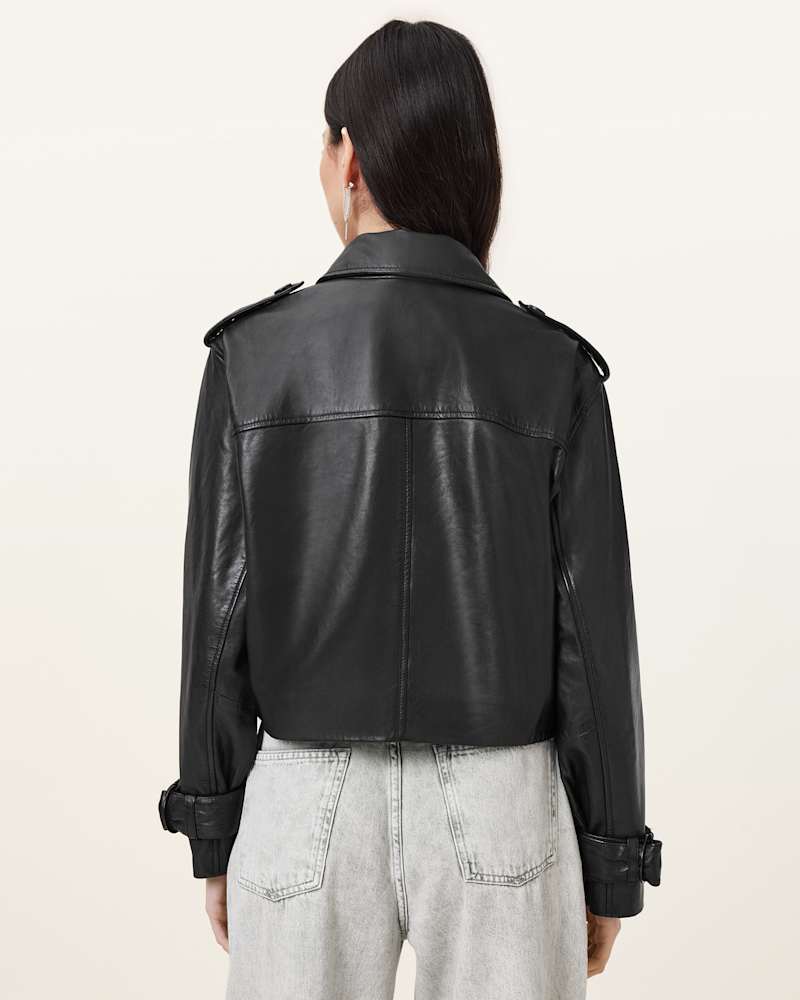 Hendry Cropped Leather Trench Coat