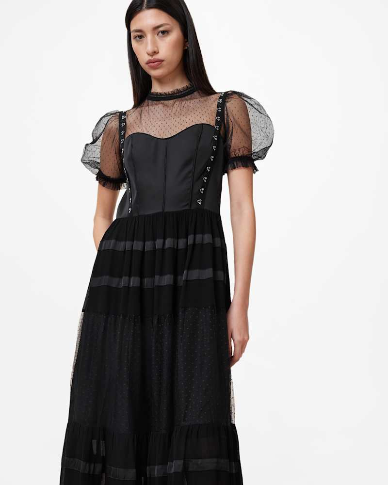Ryla Polka Dot Mesh Maxi Dress