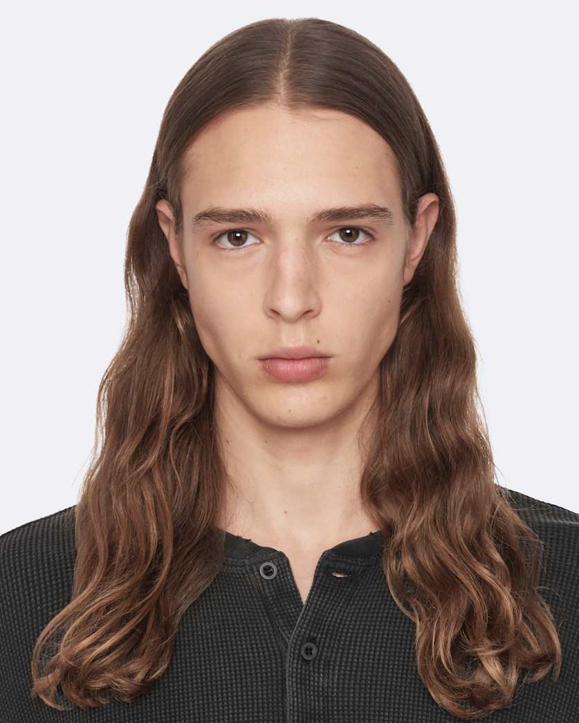 Raine Waffle-Knit Long-Sleeve Henley Top