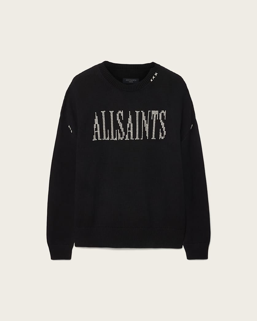 Crossed Oversized Crew Neck Embroidered Jumper