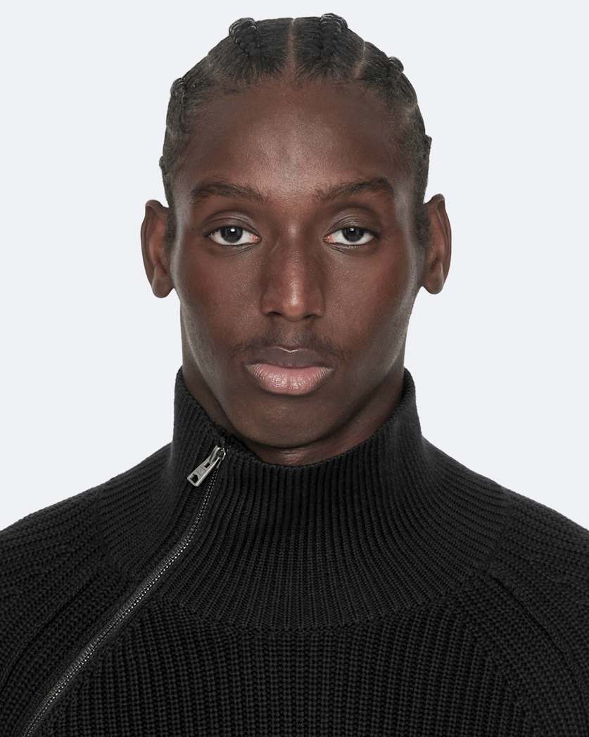 Zipped funnel-neck jumper