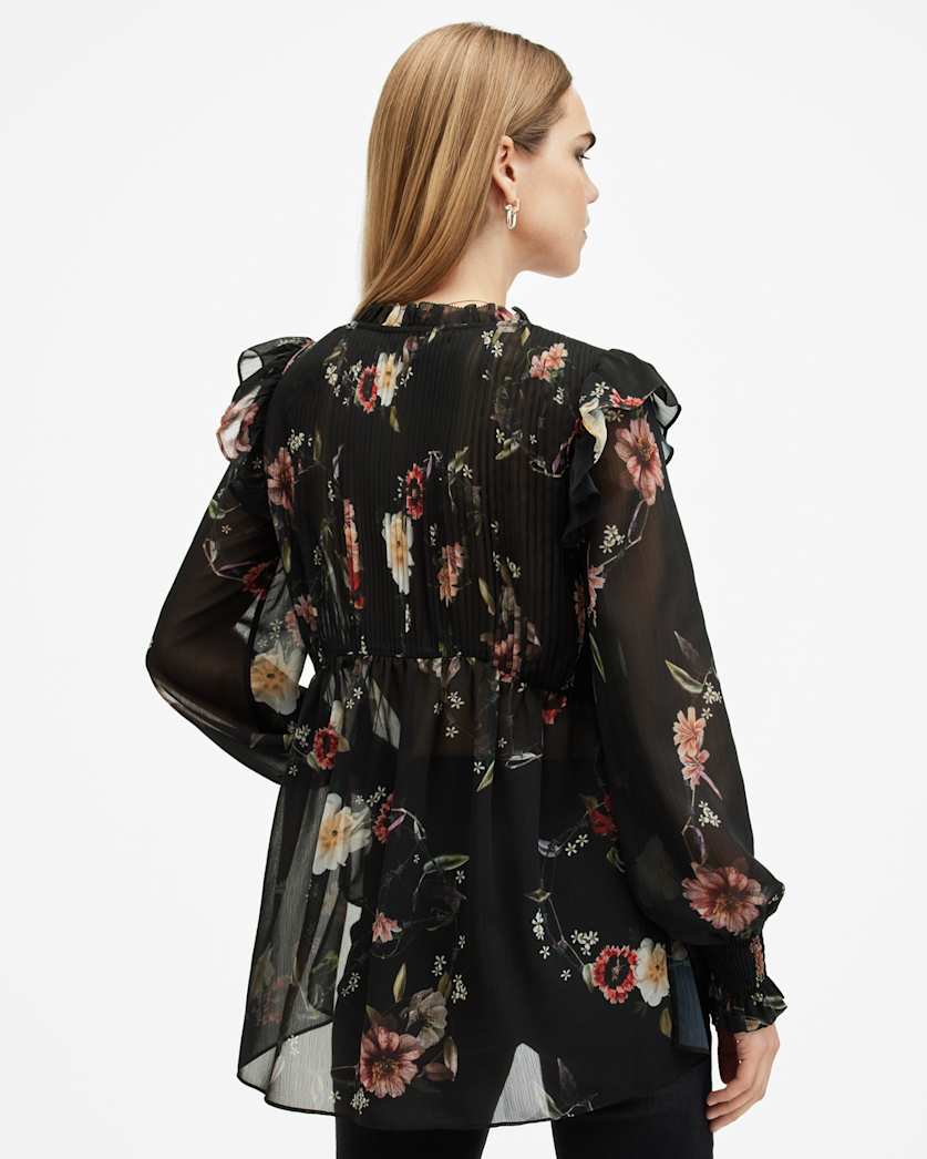 Iryna Frill Printed Sheer Top