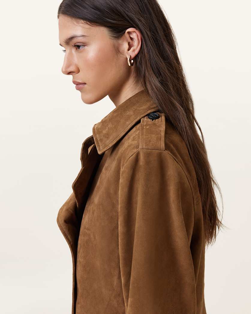 Hendry Cropped Suede Trench Coat
