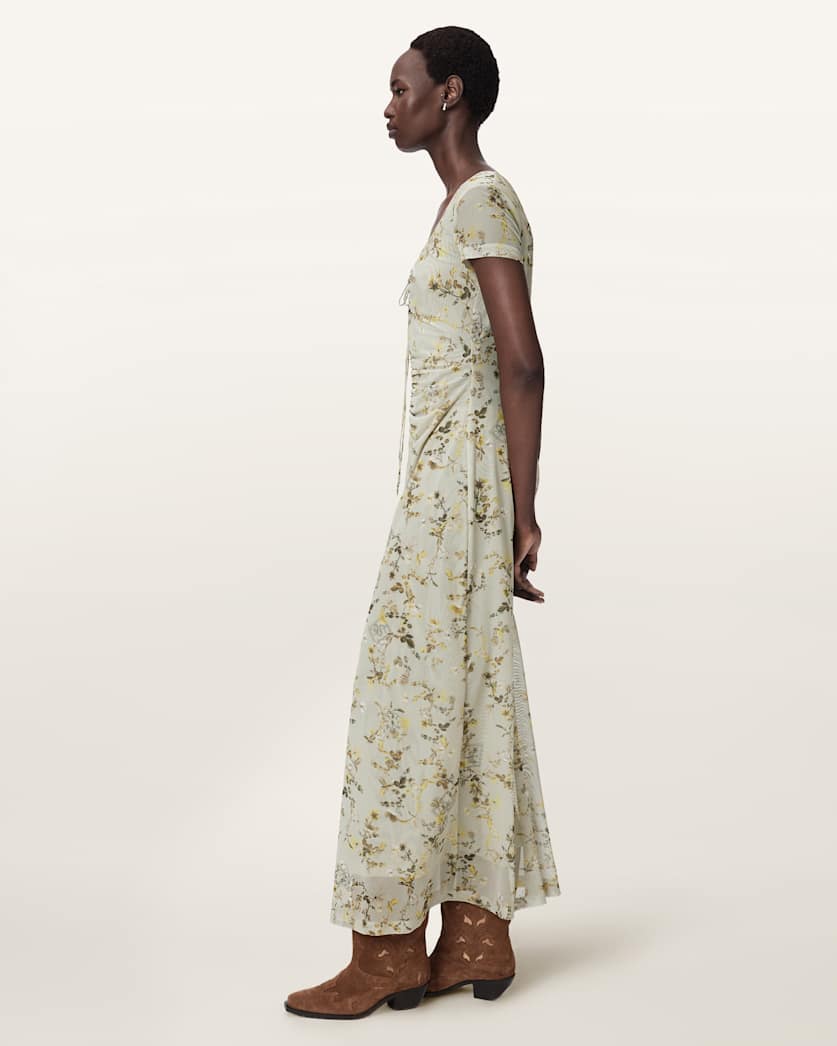 Gabby Floral Print Mesh Maxi Dress