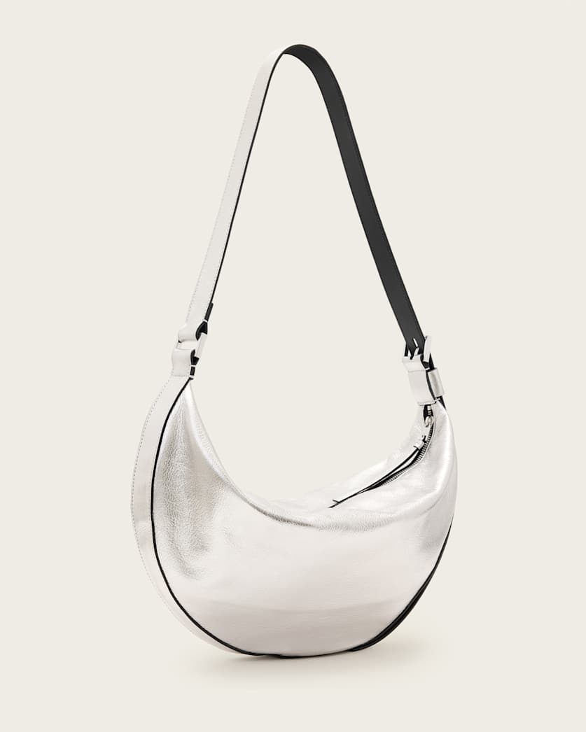Half Moon Metallic Leather Crossbody Bag