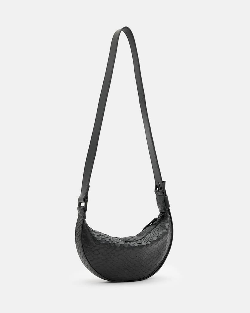 Half Moon Snake Effect Leather Bag