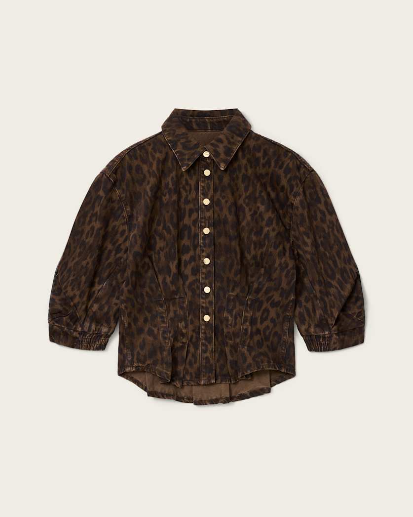 Nancy Leopard Print Denim Shirt