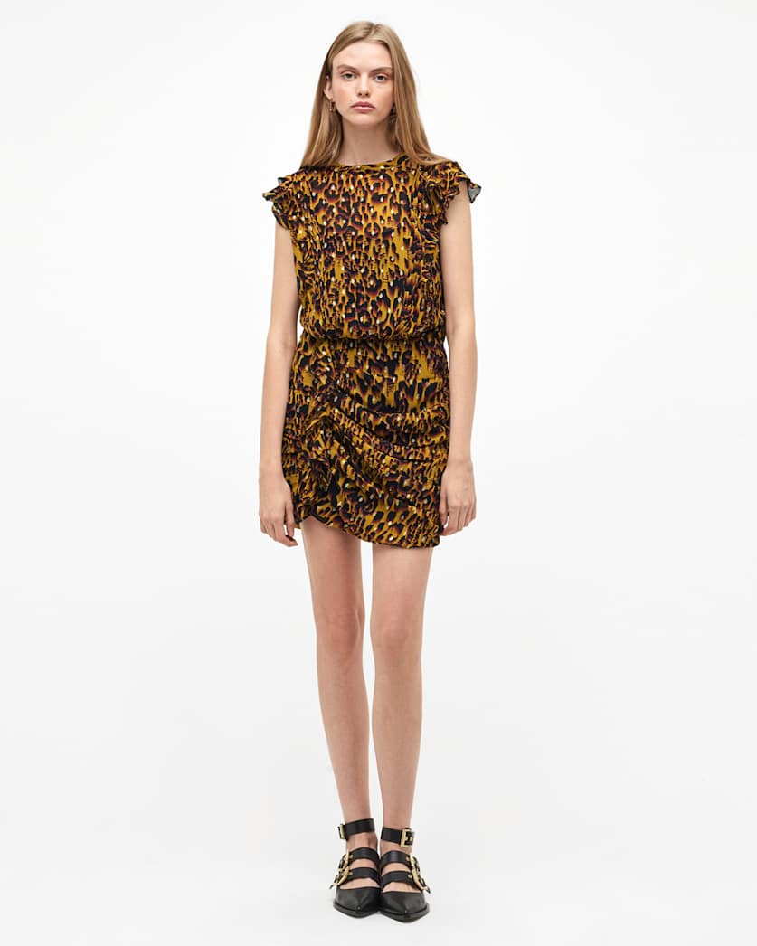 Hali Animal Print Ruffle Mini Dress