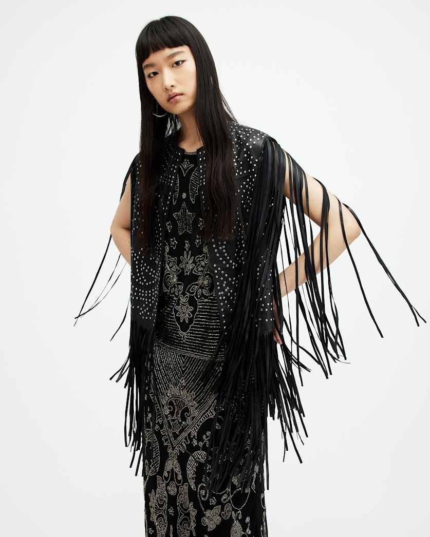 Elias Studded Tassel Leather Gilet