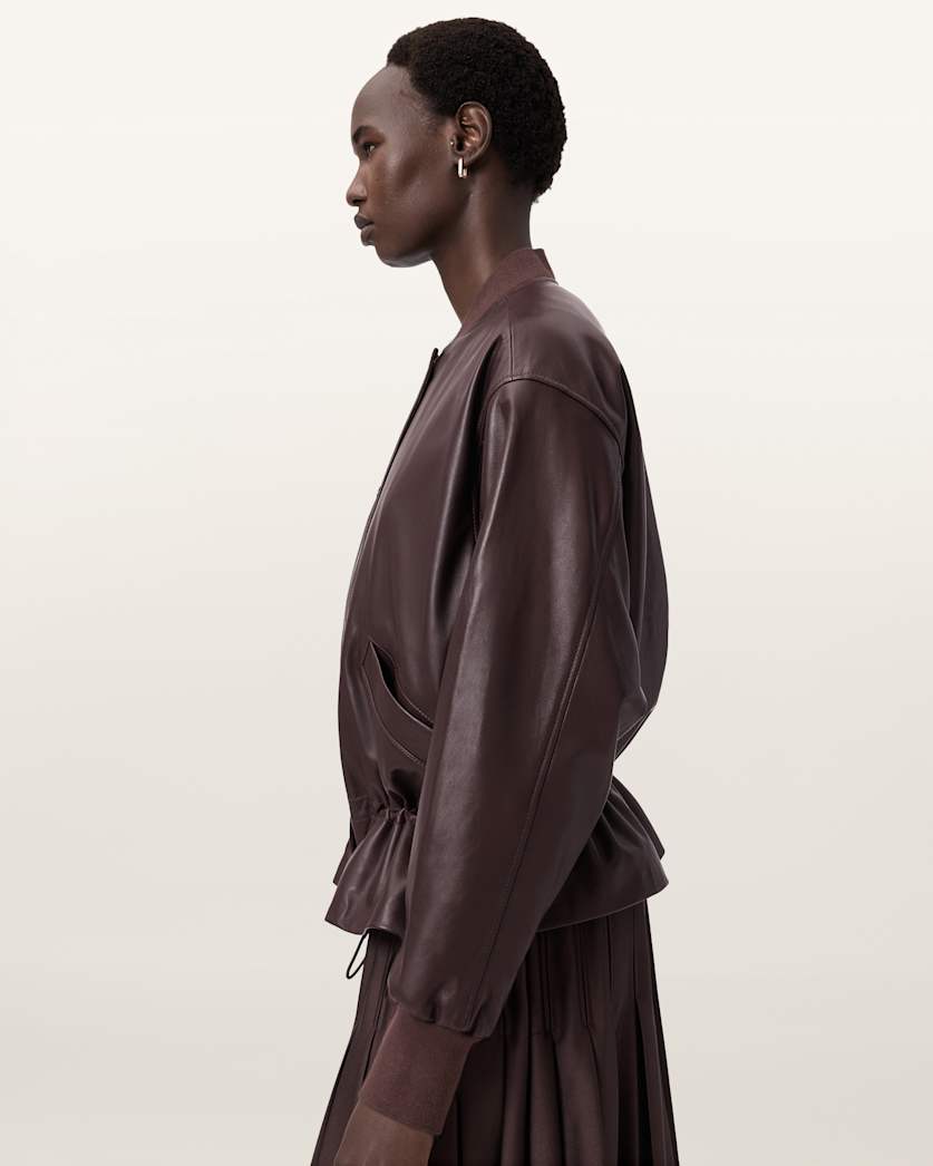 Sofi Drawstring Leather Bomber Jacket