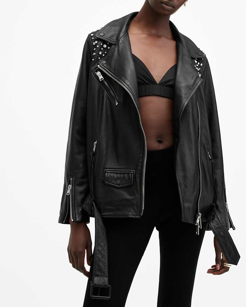 Billie Embellished Leather Biker Jacket