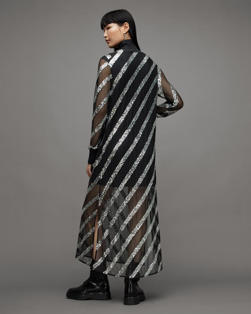 Juela Mesh Striped Sequin Midi Dress