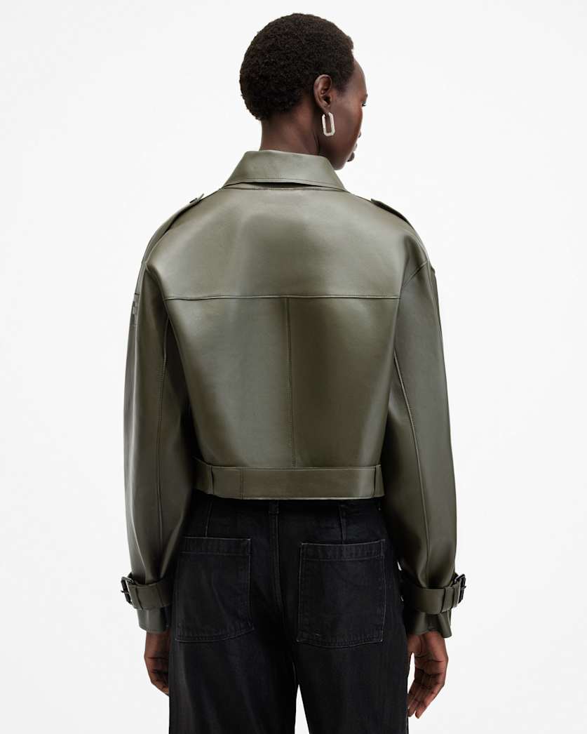 Ophelia Cropped Bonded Leather Jacket KHAKI GREEN ALLSAINTS US