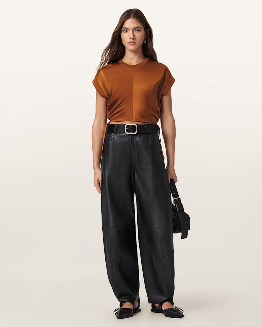 Mira Cropped Satin Drawcord T-Shirt