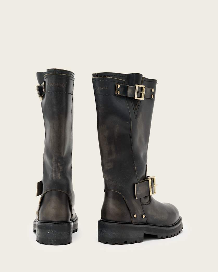 Tay Calf Length Leather Biker Boots